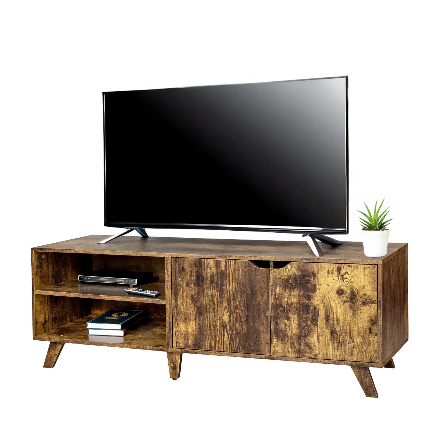 Relaxdays TV Lowboard Holzwerkstoff Vintagebraun 6 Fächer 50 cm x 140 cm x 40 cm