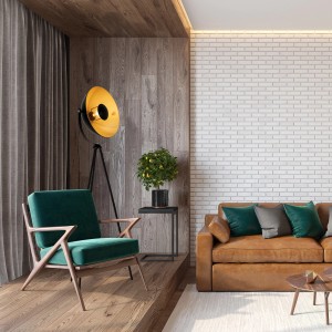 Schwarze Brilo Stehleuchte im Vintage-Design mit goldenem Schirm und Fußschalter.