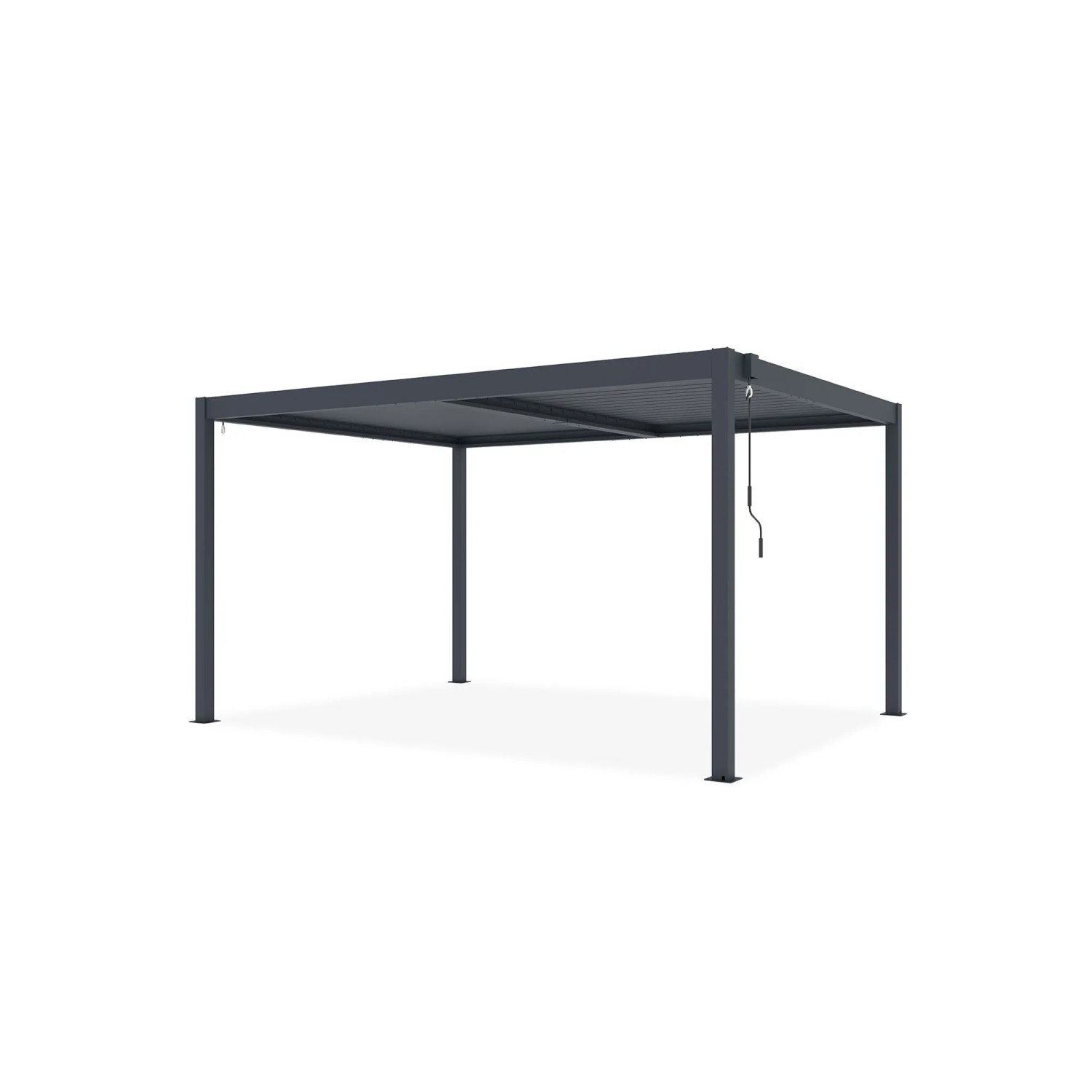 Freistehende, graue Cazeboo Piana Bioklimatische Pergola 4x3m aus Aluminium und Stahl.