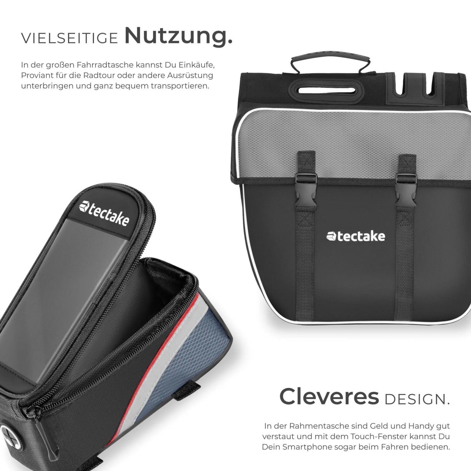 Tectake Set Fahrradtasche Georg und Fahrradrahmentasche  Große Fahrradtasche Mit 2 Fächern Rahmentasche Mit Touch Handyfach 18 x 8 5 x 8 5 cm 18 x 8 5_3