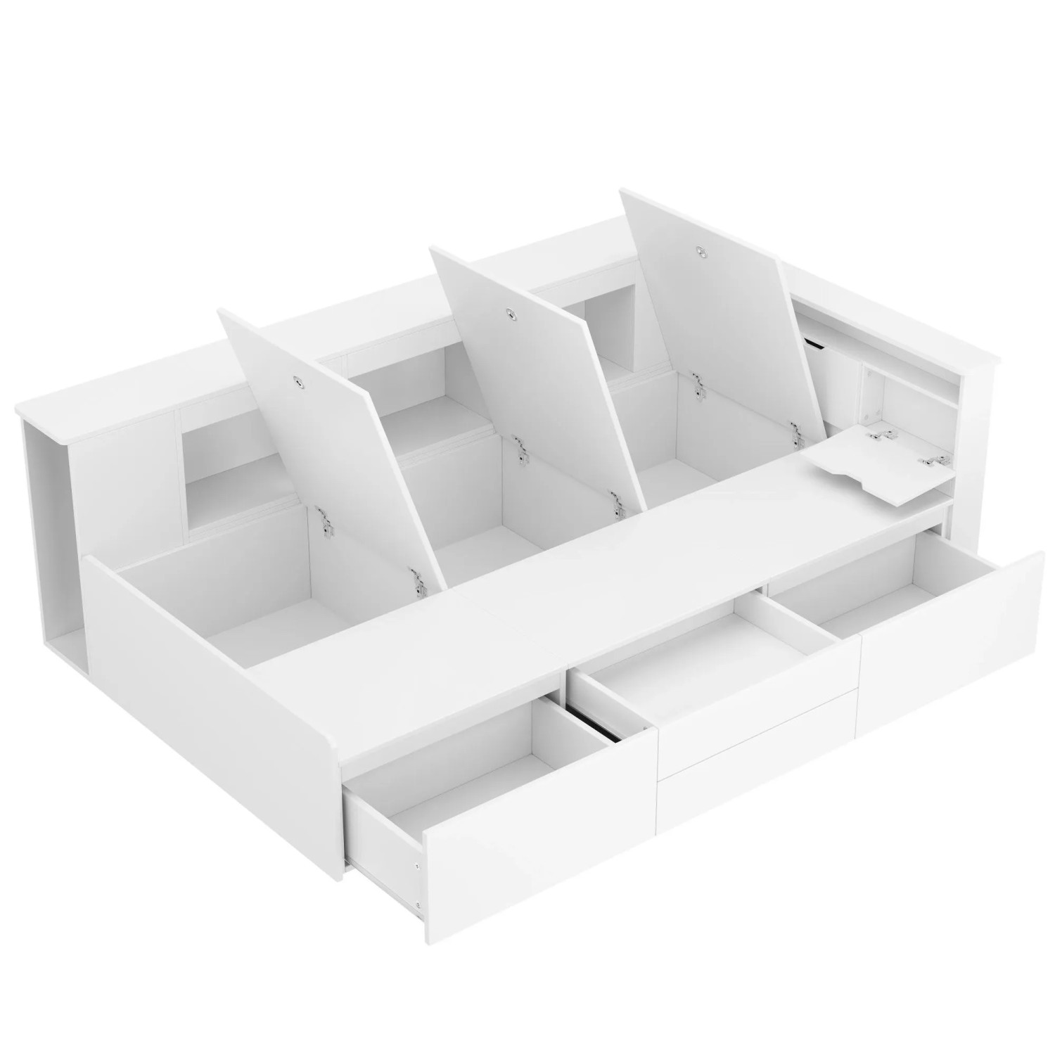 Merax Kinderbett 90x200 Einzelbett mit Schubladen Bücherregal Stauschrank Weiß