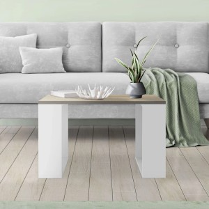 Quadratischer Couchtisch in Eicheoptik und Weiß von ML-Design, 65x65x40 cm.