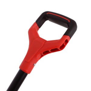 Roter D-Griff mit schwarzer Gummierung am Galaflor Wurzelspaten. Ergonomisch geformt für Spaten und Gartenarbeiten.