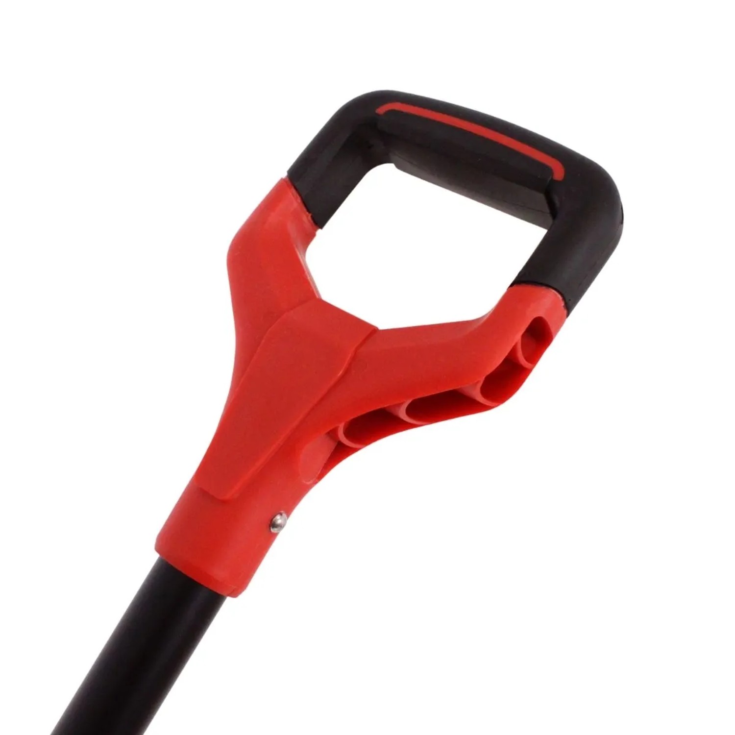 Roter D-Griff mit schwarzer Gummierung am Galaflor Wurzelspaten. Ergonomisch geformt für Spaten und Gartenarbeiten.