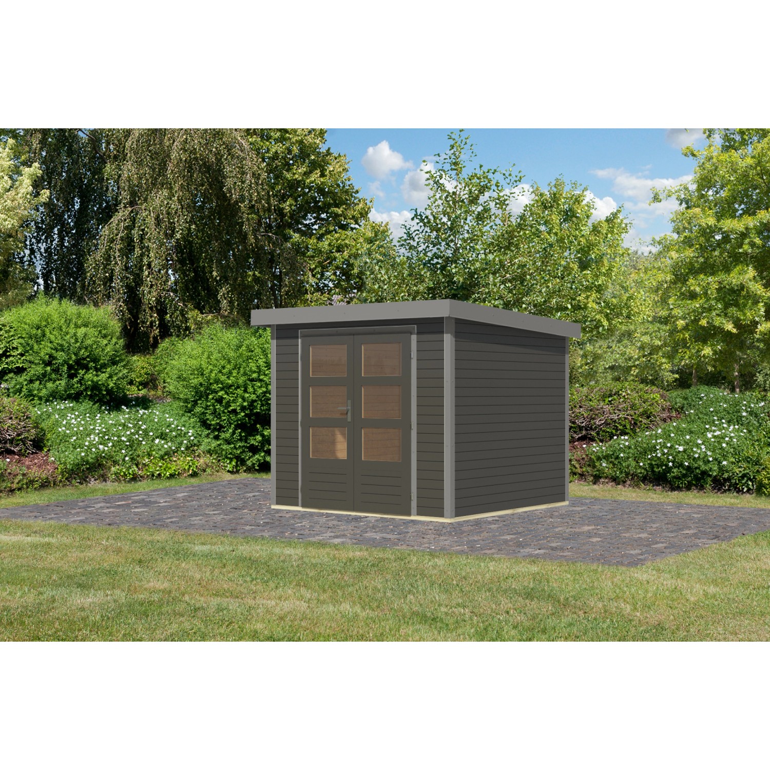 Karibu Gartenhaus Diego 3 B Terragrau/Graualuminium 209 x 238 x 213 cm günstig online kaufen