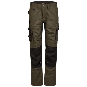 Hans Schäfer Damen Workwear Bundhose Amazone in Olivgrün mit schwarzen Verstärkungen, vielen Taschen und D-Ring.