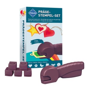 Pebaro Prägestempel-Set mit Prägezange und 6 Motivstempeln (Herz, Stern, etc.) für Papierbasteln.