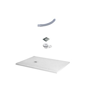 Duschparadies Duschwanne Duschtasse 100x90x3cm für Duschkabine Duschwand Schiefer Effekt Rechteck Weiß mit Ablaufabdeckung Ablaufgarnitur T2