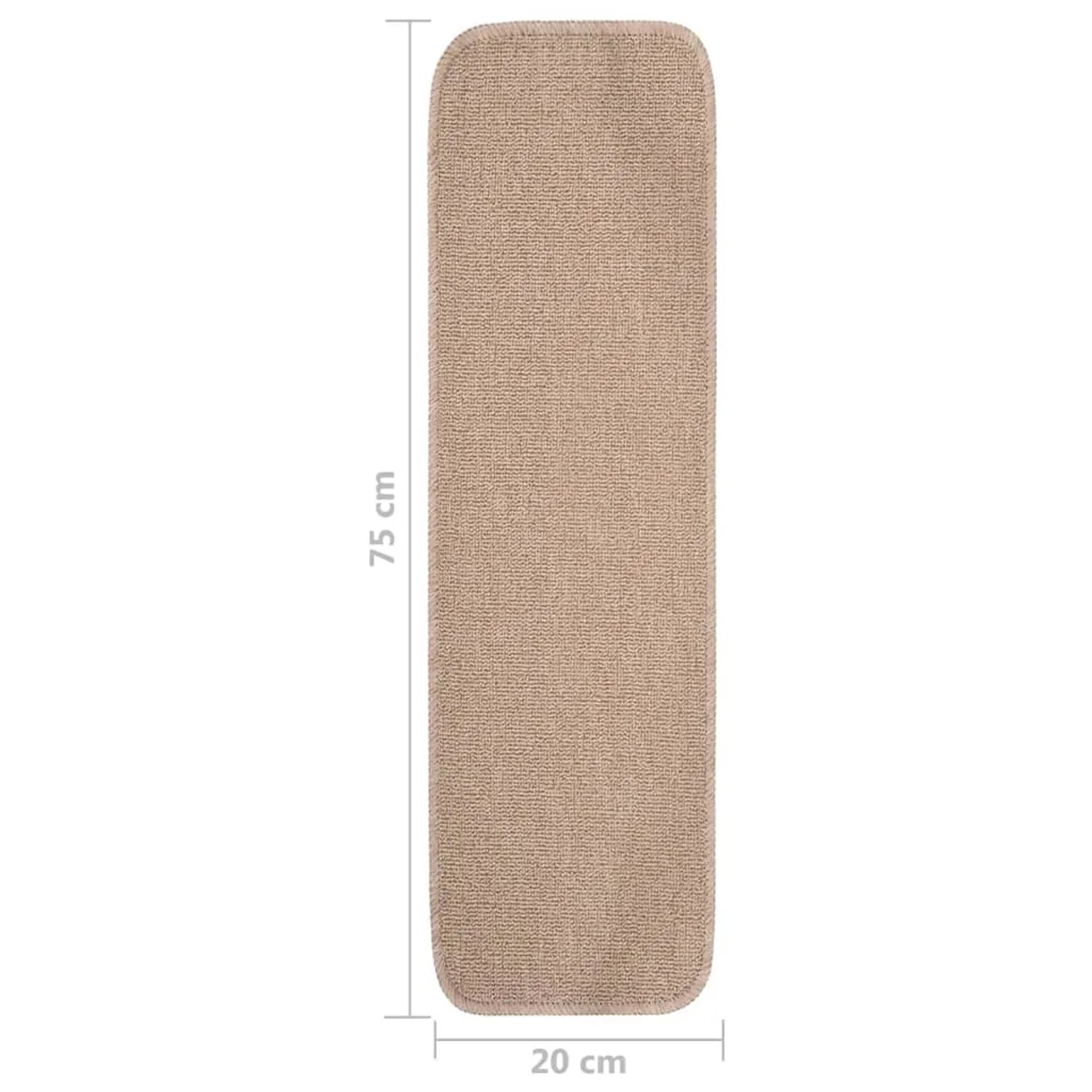 Beige Antirutsch Stufenmatte 75x20 cm. Rechteckiger Treppenteppich aus PP mit abgerundeten Ecken.