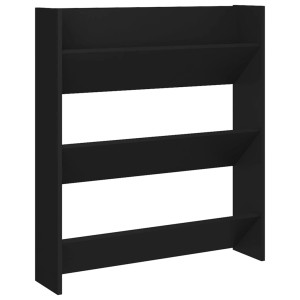 Schwarzer Wand-Schuhschrank (80x18x90 cm) aus Holzwerkstoff mit drei Kippböden.