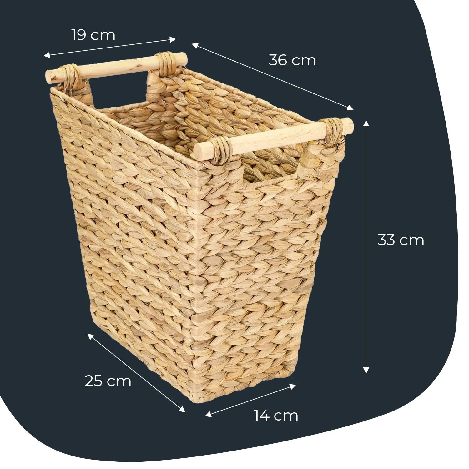 HMF 37252 Papierkorb Büro Aufbewahrungskorb mit Holzgriffen Wasserhyazinthe Trapez 36 x 19 x 33 cm_3
