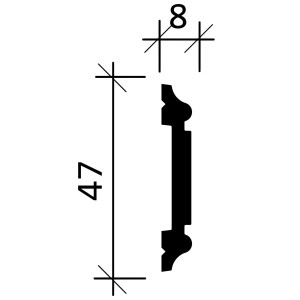 Technische Zeichnung einer weißen PROFHOME Wandleiste/Stuckleiste (4,7 x 0,8 cm).