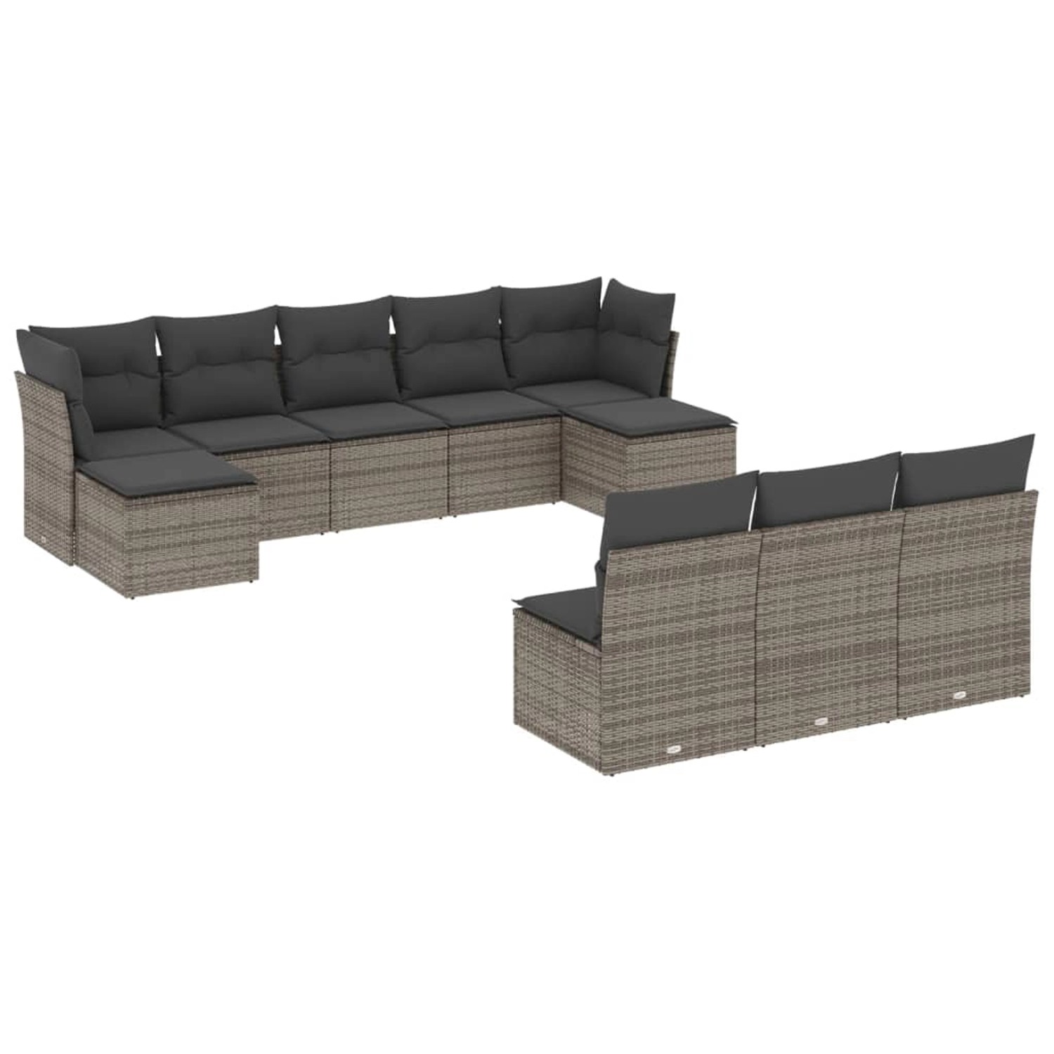 vidaXL 10-tlg Garten-Sofagarnitur mit Kissen Grau Poly Rattan Modell 10