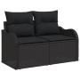 Beiges 5-teiliges Garten-Sofa-Set aus Polyrattan mit Kissen und Stauraum.