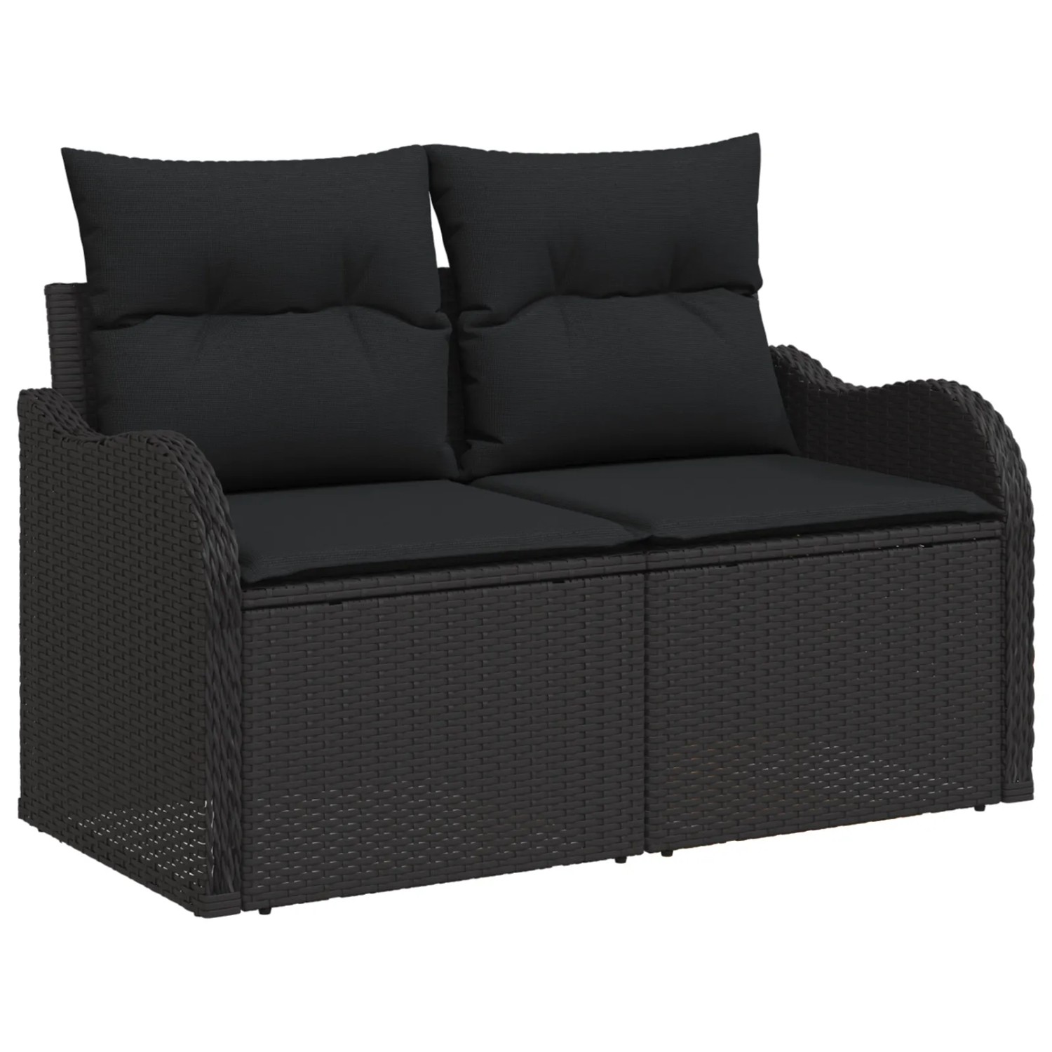 Beiges 5-teiliges Garten-Sofa-Set aus Polyrattan mit Kissen und Stauraum.