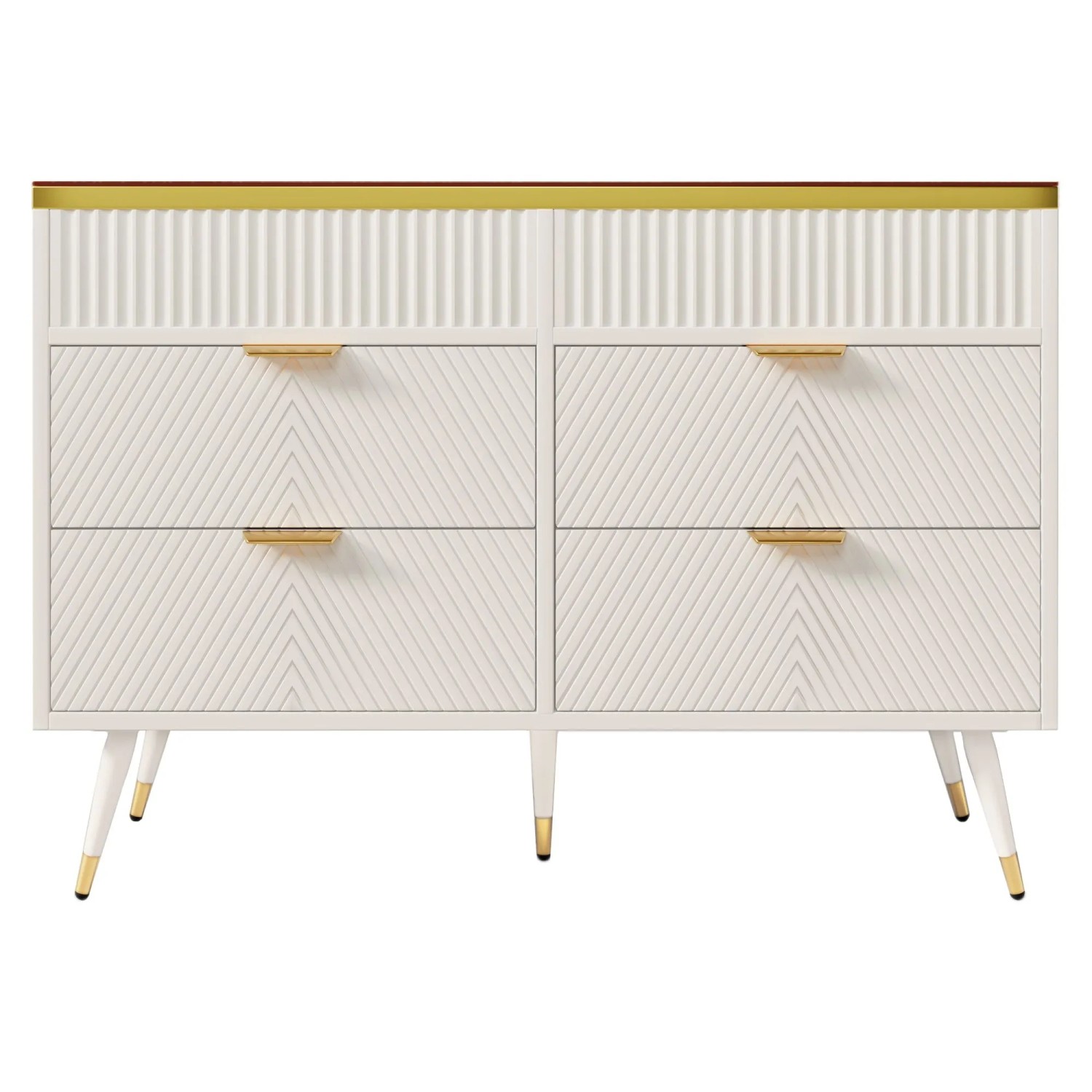 Merax Sideboard 120x40x76cm Glas 6 Schubladen Weiß