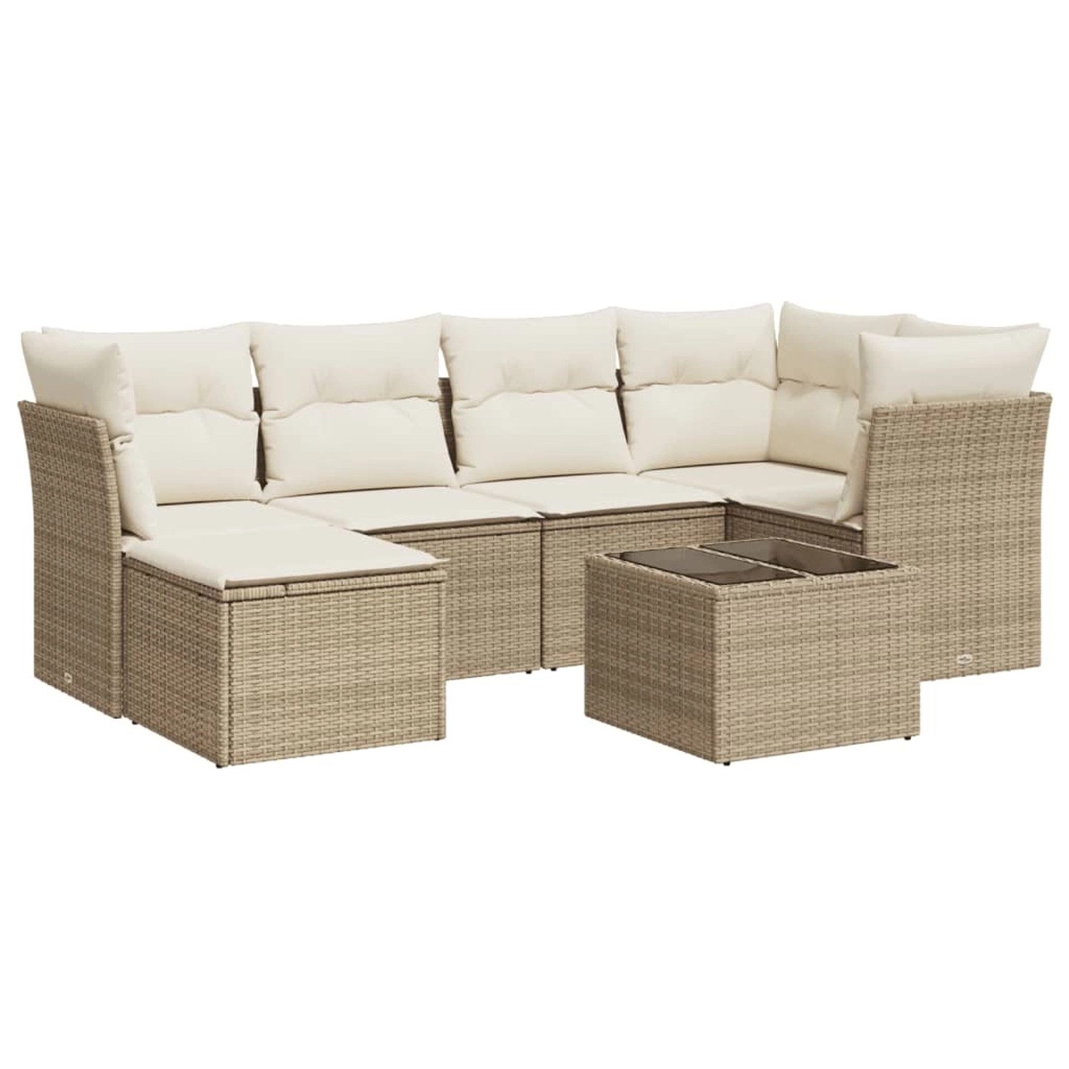 vidaXL 7-Tlg Garten-Sofagarnitur mit Kissen Beige Poly Rattan 3217958 günstig online kaufen