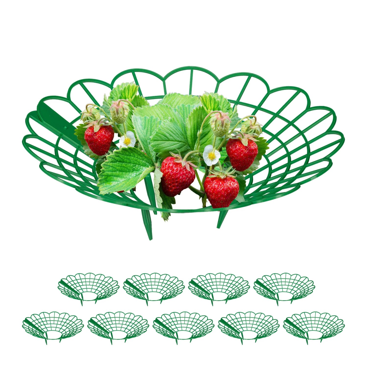 Relaxdays Erdbeerreifer Kunststoff Grün 10er Set 10 cm x 30 cm 40 g
