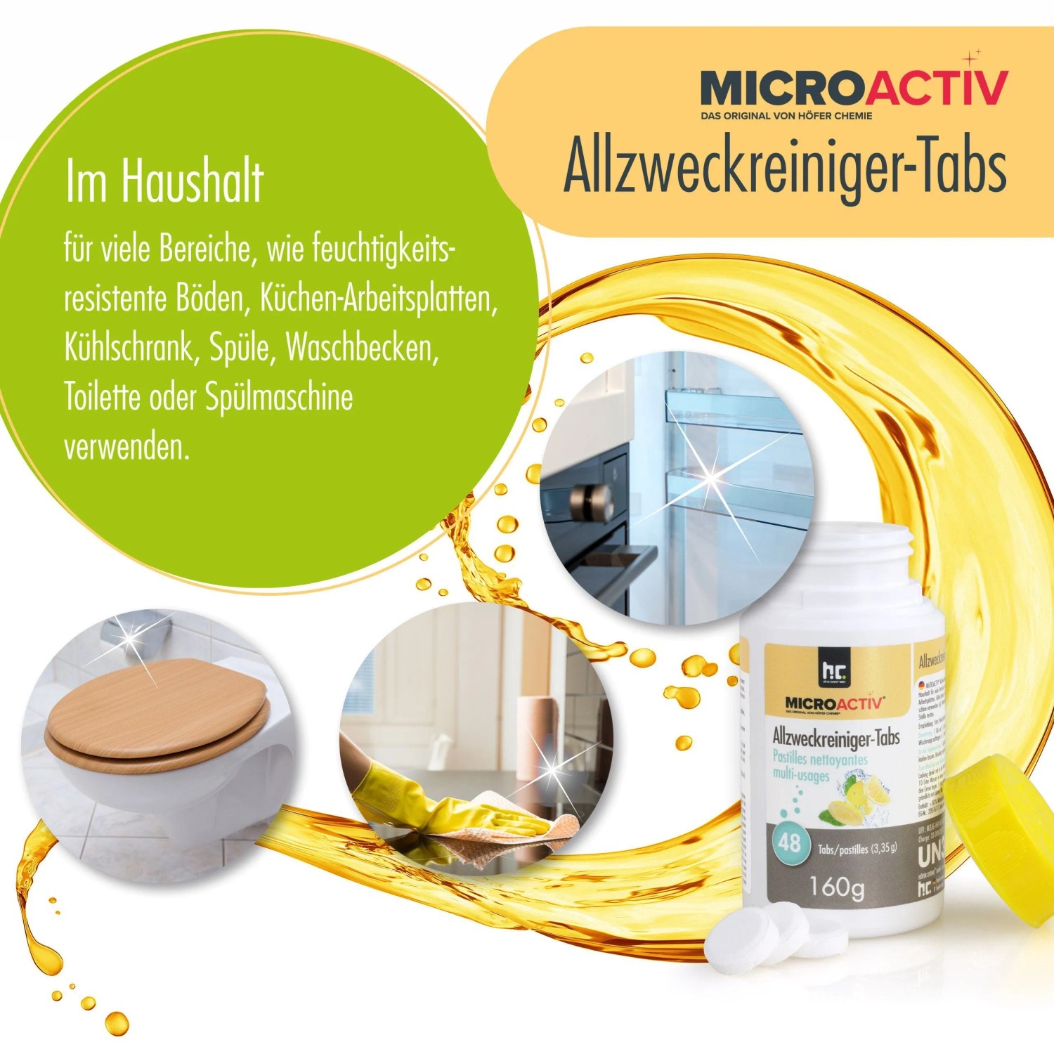 Microactiv Allzweckreiniger Tabs, 6x160g Dose. Reinigungsmittel für Küche, Bad und mehr.