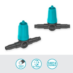 Gardena Reihentropfer, 10er-Set, zur Bewässerung von Pflanzenreihen, Wassermenge 0-15 l/h regulierbar.