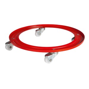 Roter OBI Gasflaschenroller mit Rollen und Bremsen für leichten Transport.