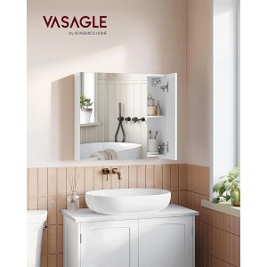 Songmics Spiegelschrank Kailyn, 90x60cm, weiß, mit offenen Fächern im Badezimmer.