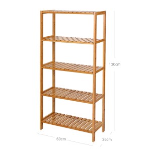 Songmics Badregal mit 5 Ebenen aus Bambus, naturfarben, 60x26x130 cm.