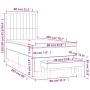 Blaues Boxspringbett 80x200 cm mit Matratze und Bank. Bett mit hohem Kopfteil.