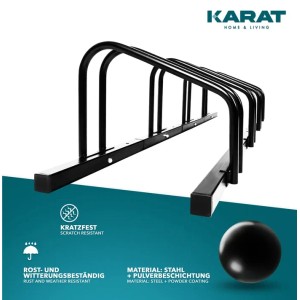 Schwarzer KARAT Fahrradständer Linus für 5 Fahrräder, zur Boden- oder Wandmontage.