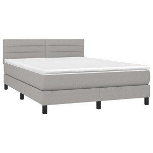 vidaXL Boxspringbett mit Matratze & LED Hellgrau 140x200 cm Stoff 3133237