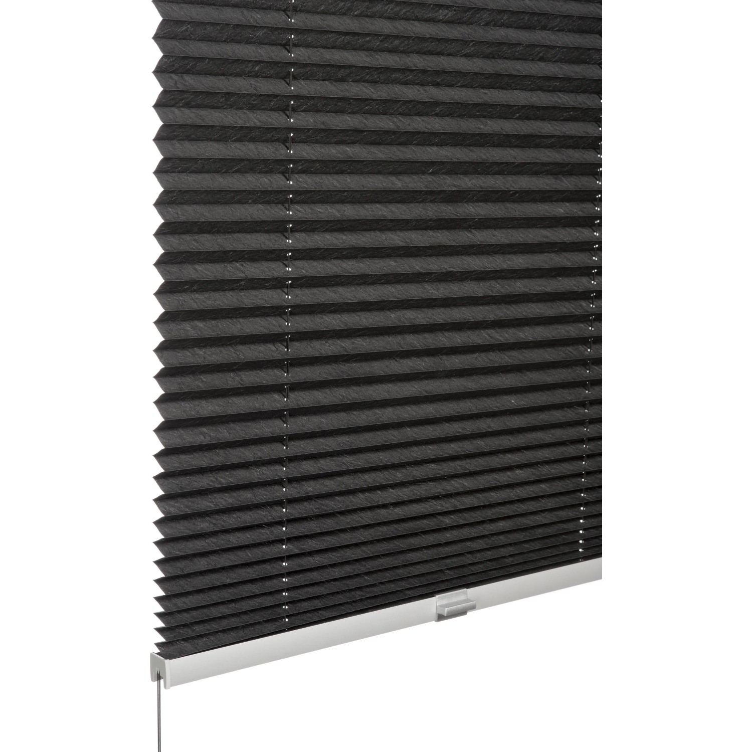 Anthrazitfarbenes Schöner Wohnen Plissee Milla, 120x130 cm, mit Crush-Struktur und Bedienschienen.