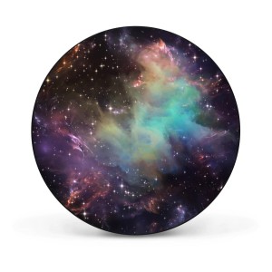 Runde, schwarze Magnettafel (47cm) mit Weltall-Motiv. Magnetwand für Notizen und Fotos.