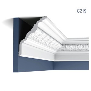 Detailaufnahme: Weiße ORAC DECOR C219 LUXXUS Zierleiste im Rokoko/Barock Stil.