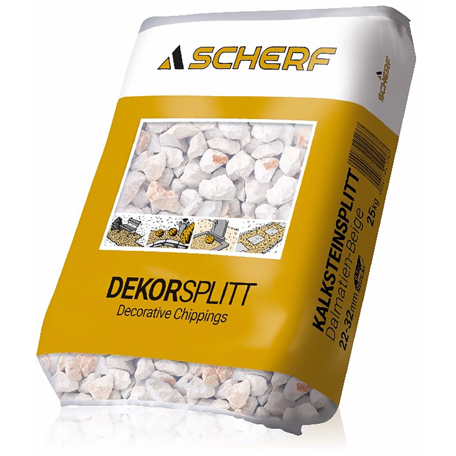 Sack Kalksteinsplitt Dalmatien-Beige, 22-32 mm, 25 kg. Zierkies für Garten- und Landschaftsbau.