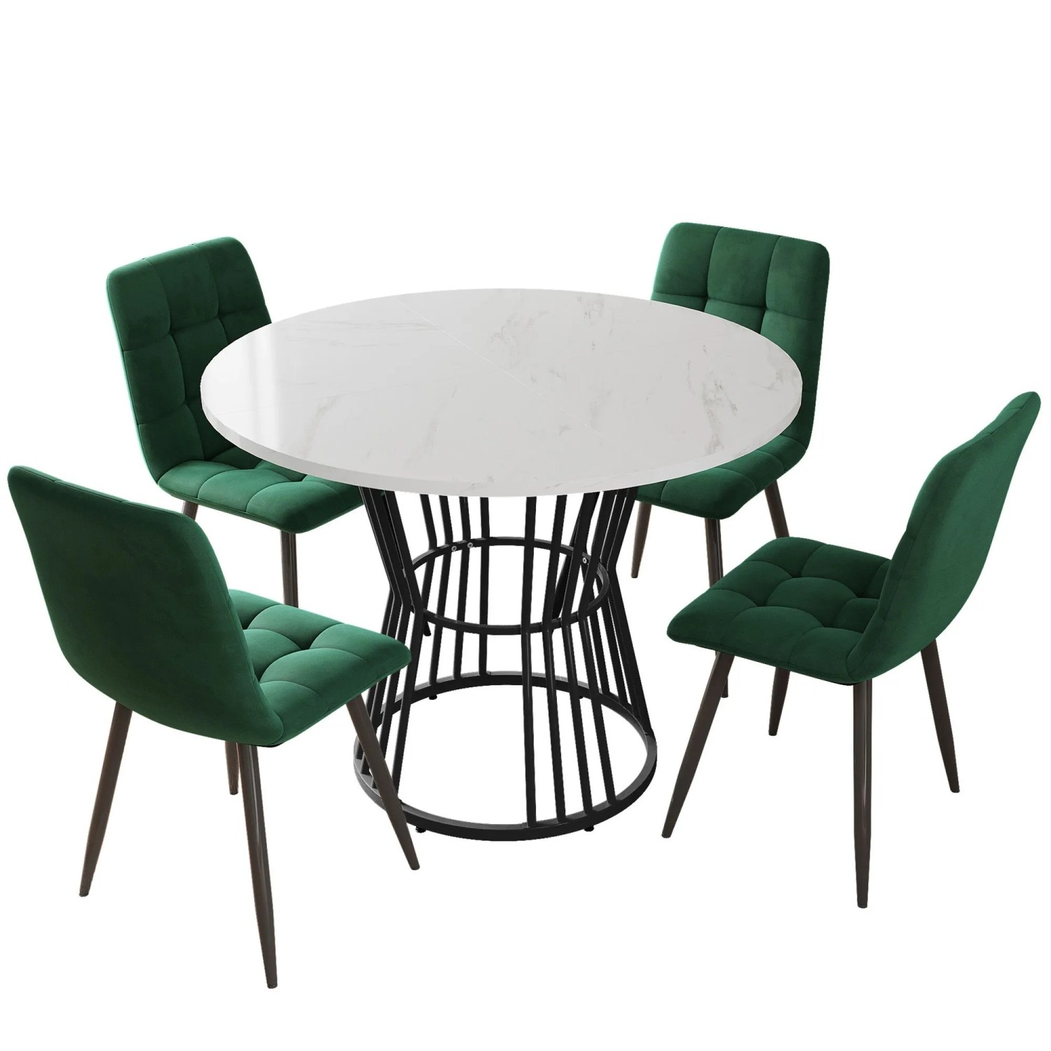 Merax Esstisch Set Rund 100cm Schwarz Grün Samt