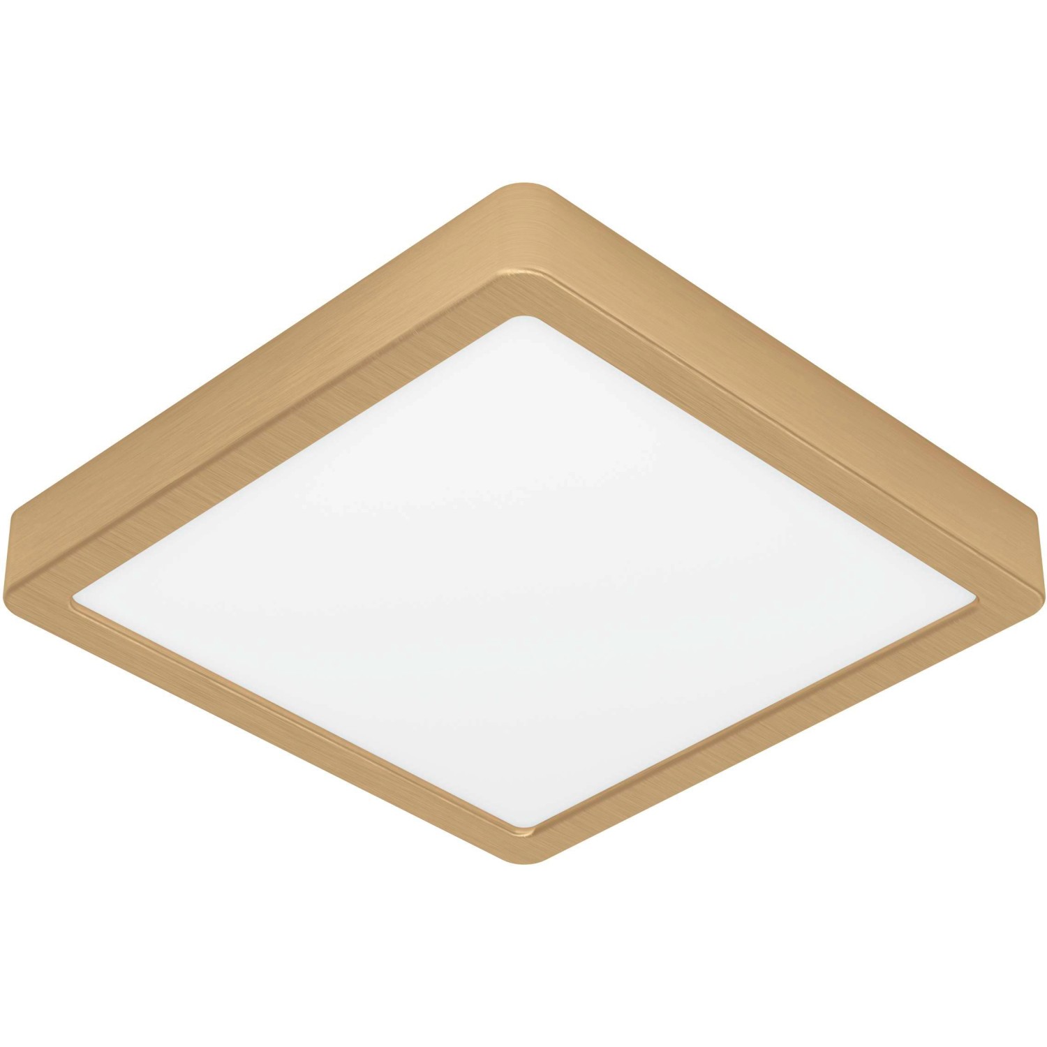 Eckige LED Deckenleuchte Fueva 5 in Messing-Weiß, 17W, für moderne Wohnräume.