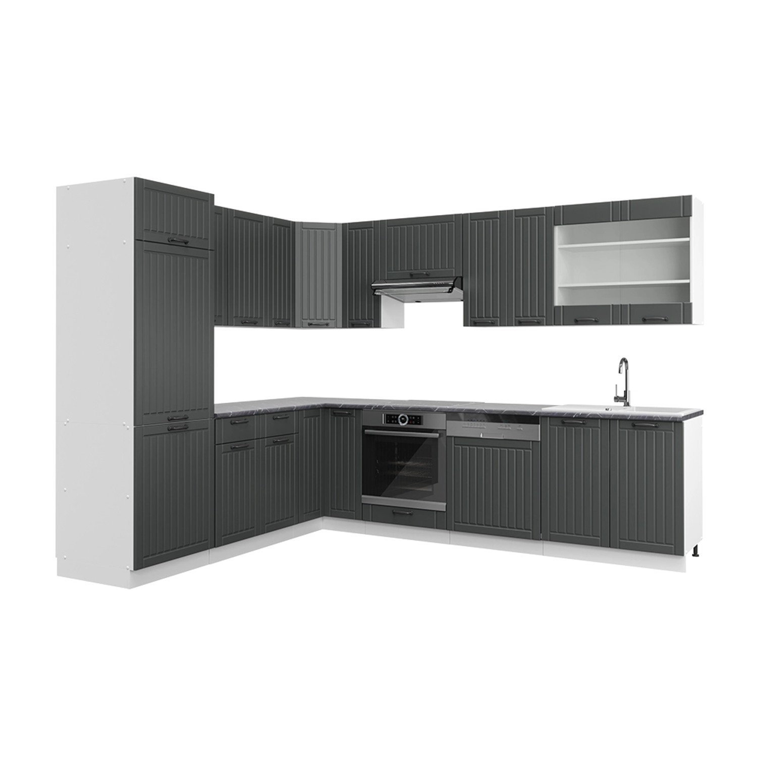 Vicco Fame-Line Eckküche Anthrazit Landhaus/Weiß 227 x 287 cm AP Anthrazit günstig online kaufen