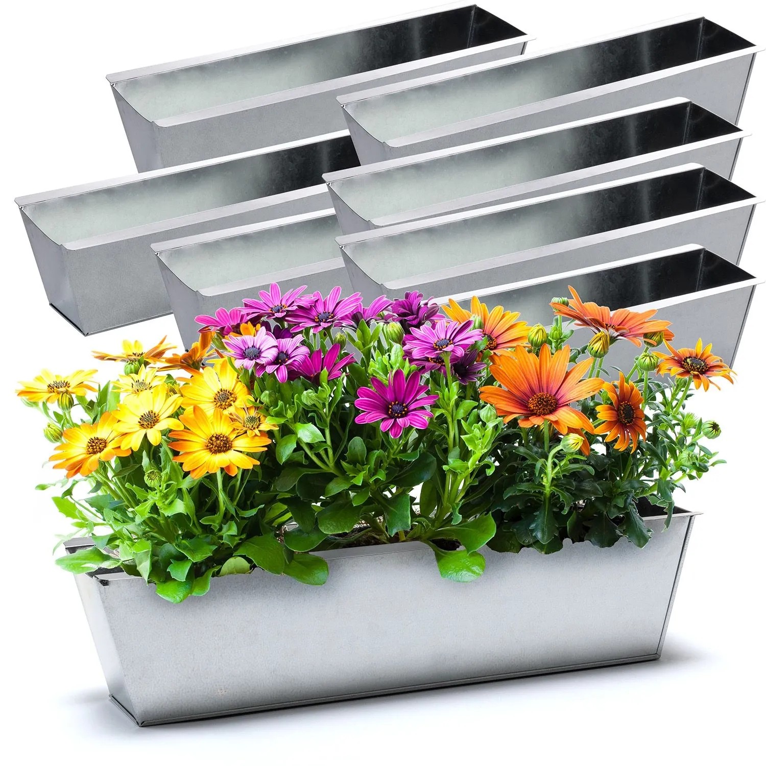 BigDean 8er Set Zink Paletten Blumenkästen Einsatz 38cm Groß Silber Aus Metall Verzinkt Zinkkasten Pflanzkasten Balkonkasten Blumentopf Für