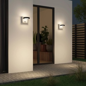 Lucande LED Beton Wandleuchte Außen Belna 9619252 mit Bewegungsmelder Spritzwassergeschützt Modern in Schwarz aus Beton Aluminium 1-flammig