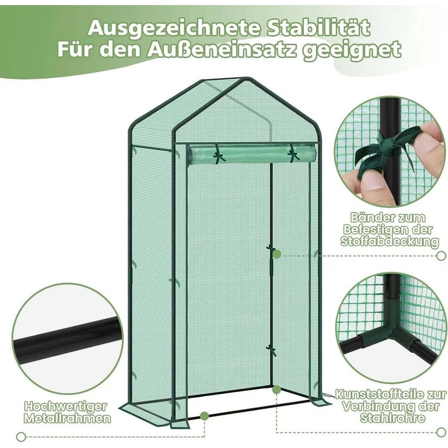WOLTU Foliengewächshaus Treibhaus Gartenhaus Gewächshaus 100x50x190cm Grün_8