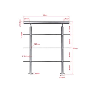 AICA Edelstahl-Treppengeländer 80 cm Geländer für Innen und Außen 3 Querstäbe
