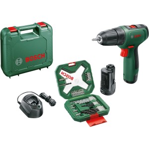 Bosch EasyDrill 1200 Akku-Bohrschrauber Set mit Akkus, Ladegerät, Bohrer-Set und Koffer.