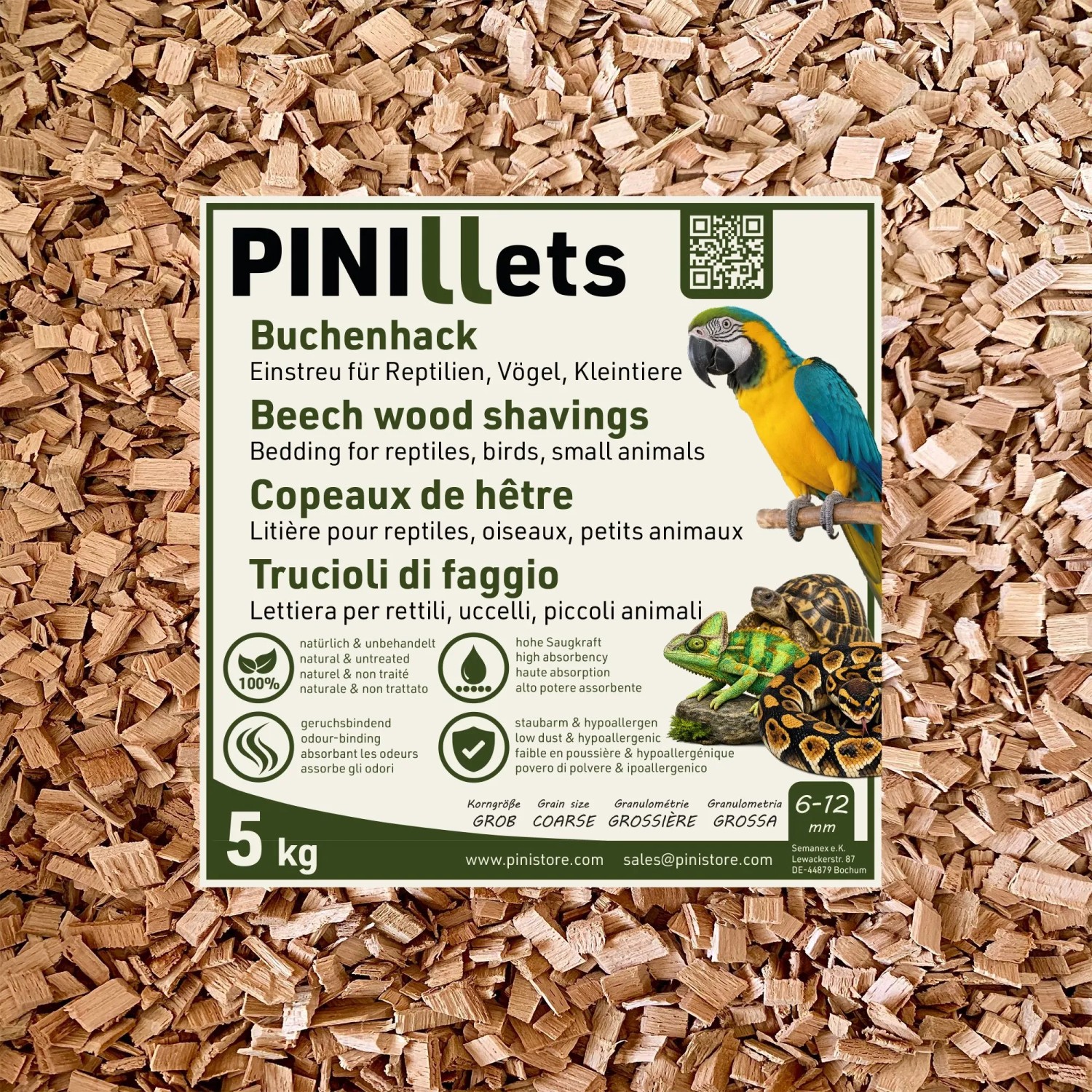 PINI Buchenhack Grob 5 kg / 20 L für Terrarium & Kleintierstall