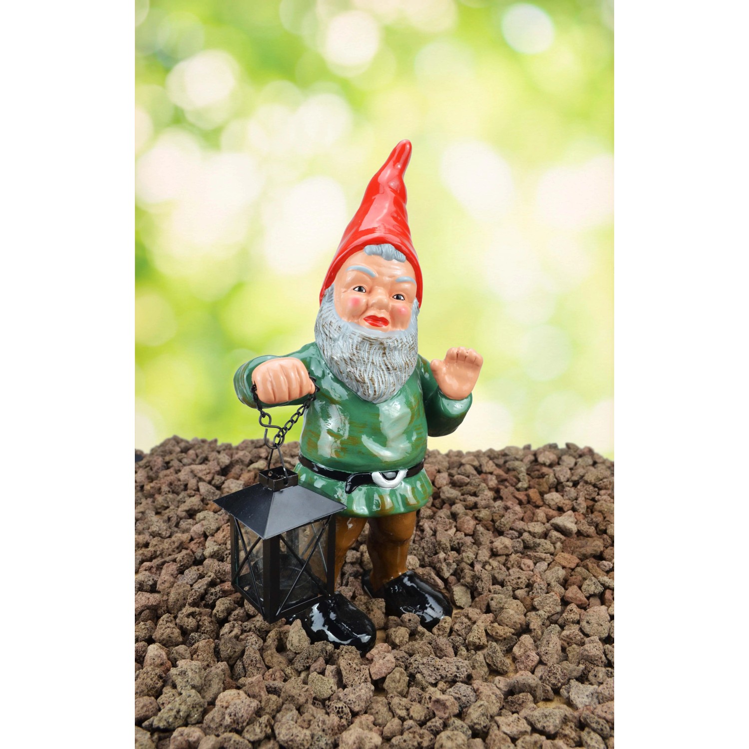 Heissner Gartenzwerg Waldemar (34 cm) mit Laterne als Dekoration für den Garten.