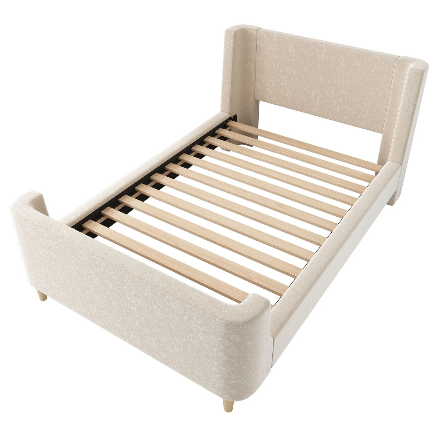 Merax Kinder Polsterbett 90x200cm Schlittenbett Kosmos Beige Samt