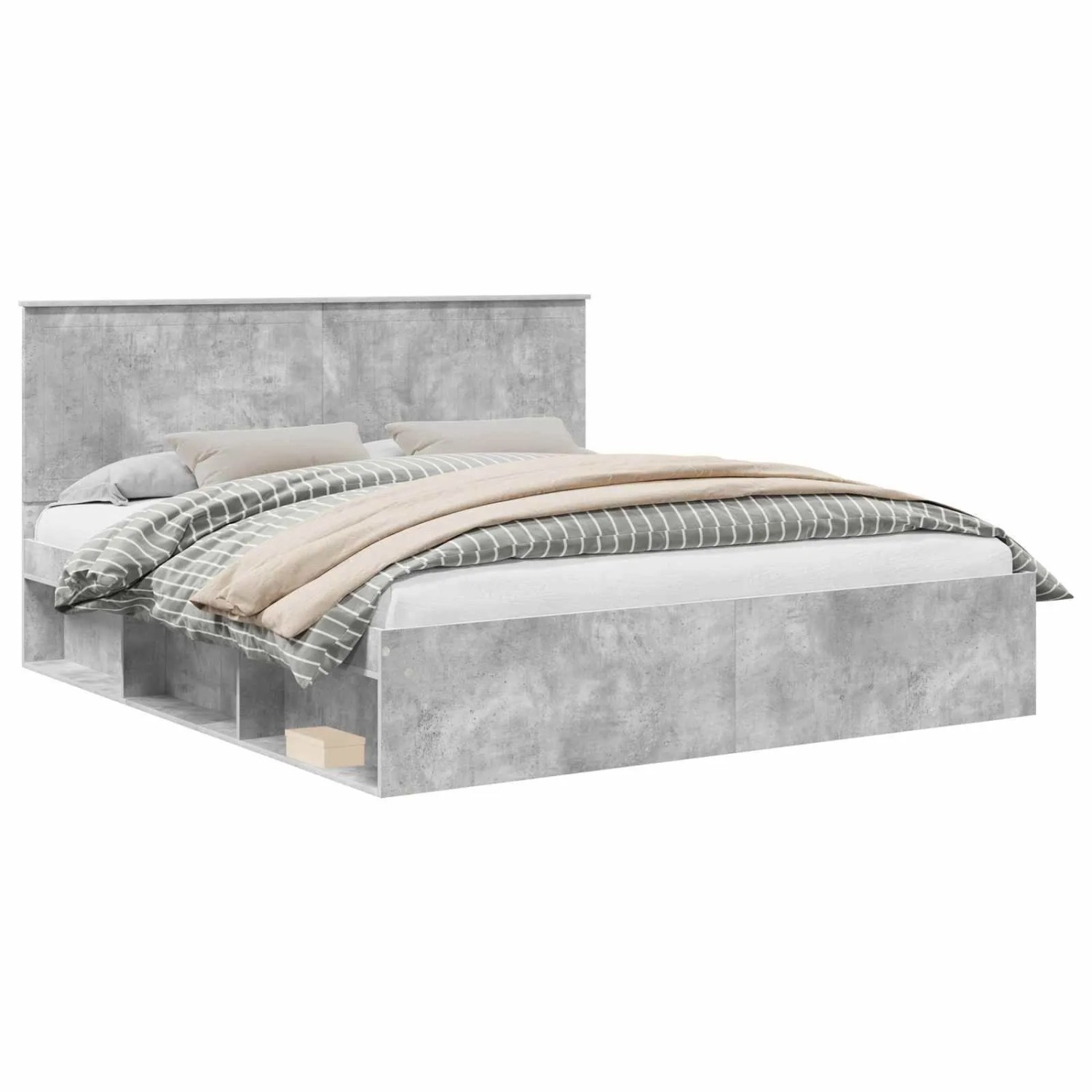 vidaXL Bettrahmen mit Kopfteil Beton 180 x 200 cm Massives Kiefernholz 3410977