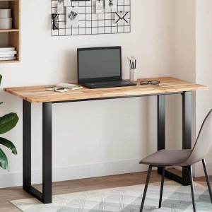 Rechteckige vidaXL Tischplatte aus Akazie, 120x60 cm, auf einem Tischgestell mit Laptop.