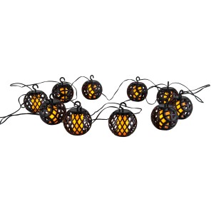 Näve LED Solar Lichterkette Fogo, schwarze Kugeln mit Flammeneffekt, für Garten und Balkon.