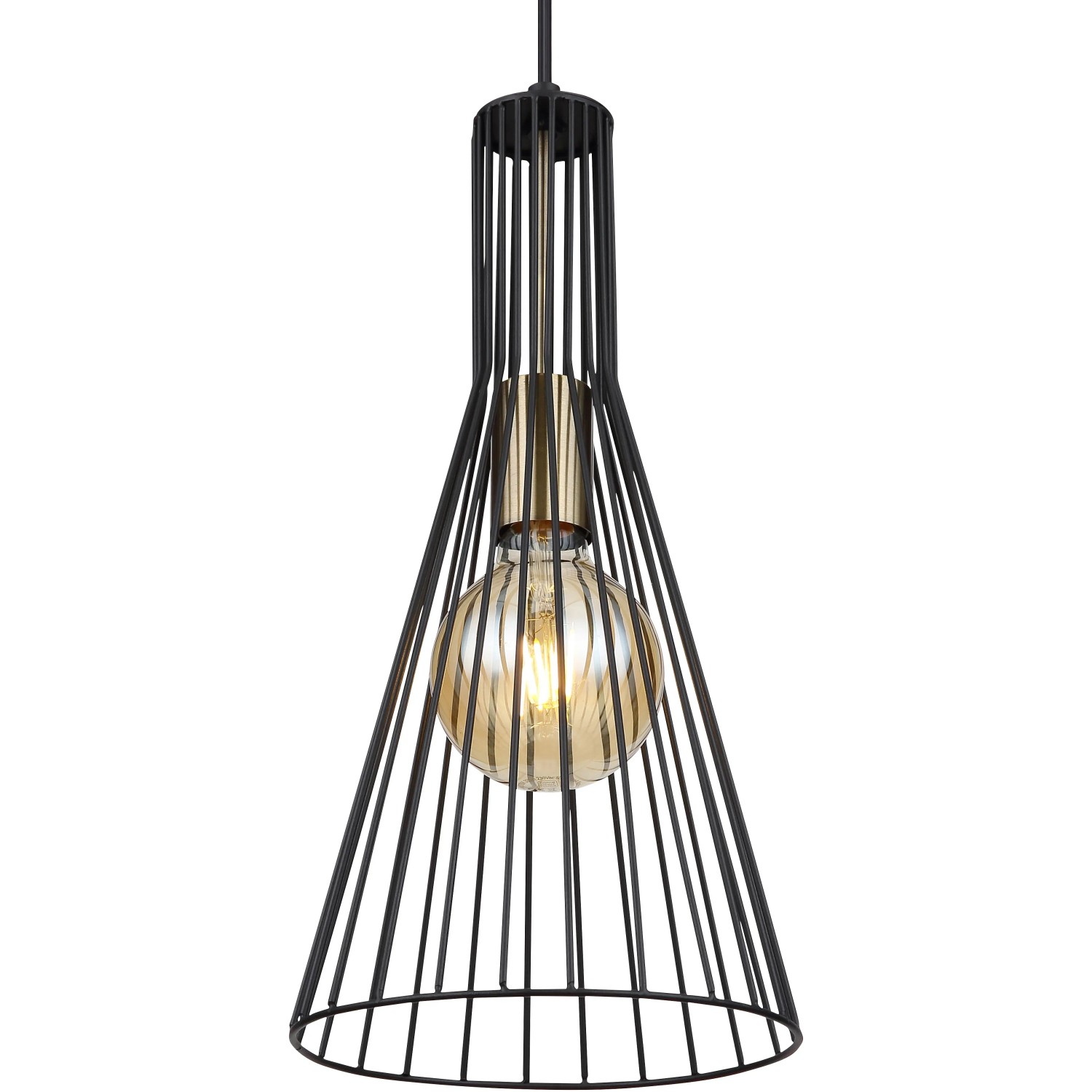 Schwarze Globo Pendelleuchte Milli mit Metallschirm, 20 x 120 cm, für E27 Leuchtmittel.