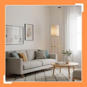 Relaxdays Stehlampe Holz Leinen Kunststoff Naturweiß mit 3 Ablagen Rutschfest 180 cm x 30 cm 6 kg